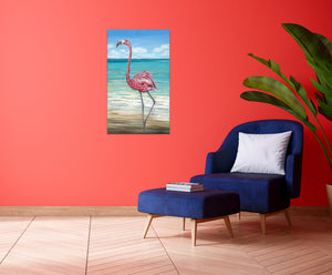 Beach Walker Flamingo | Original Acrylic Painting