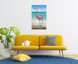 Beach Walker Flamingo | Canvas Print