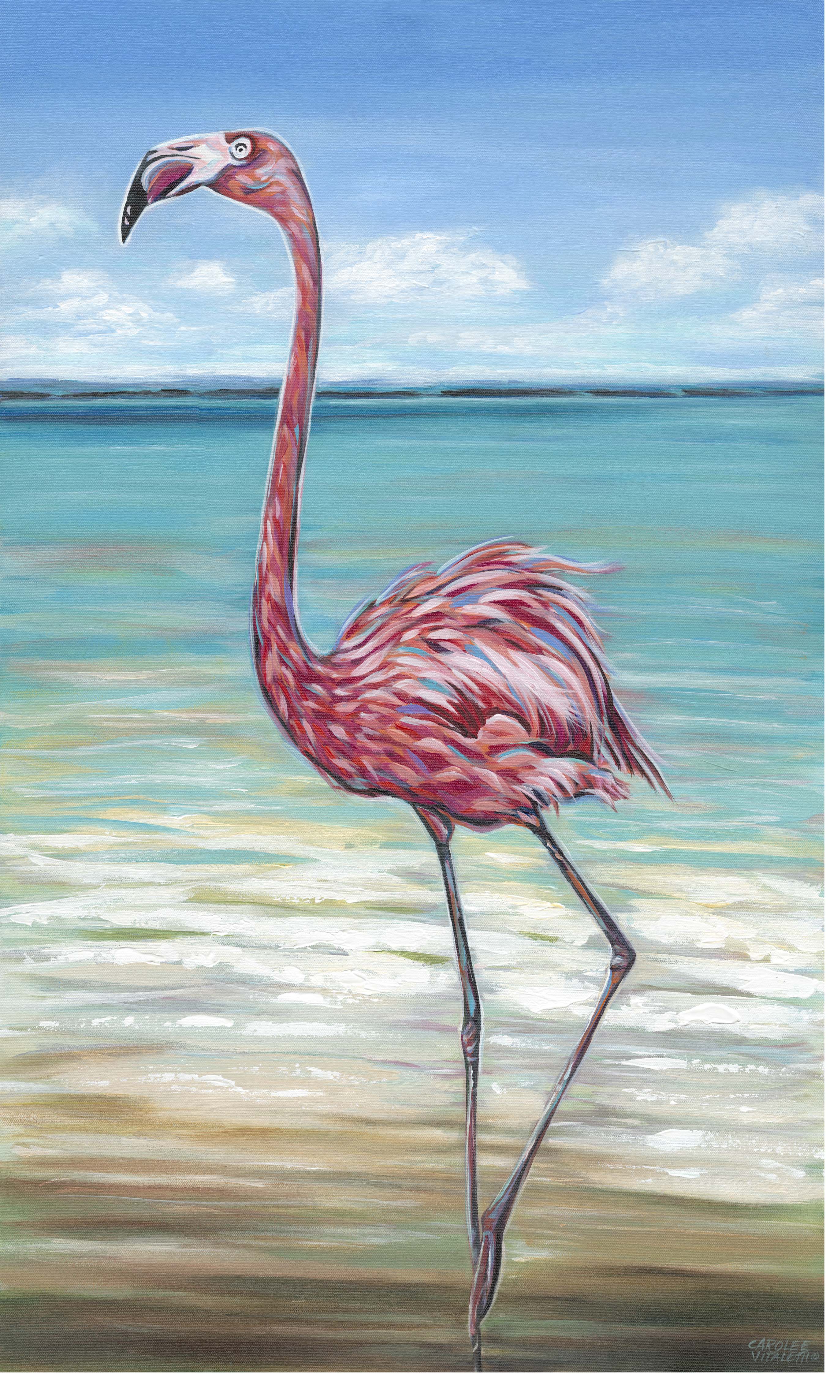 Marmont Hill 'Fishing Flamingos II' Painting Print on Wrapped Canvas, Gray