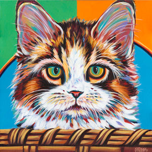 Kitten in Basket II | Original Acrylic Painting